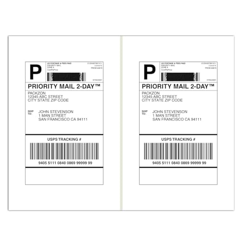 PACKZON Shipping Labels with Self Adhesive, Square Corner, for Laser & Inkjet Printers, 8.5 x 5.5 Inches, White, (2000 Labels)
