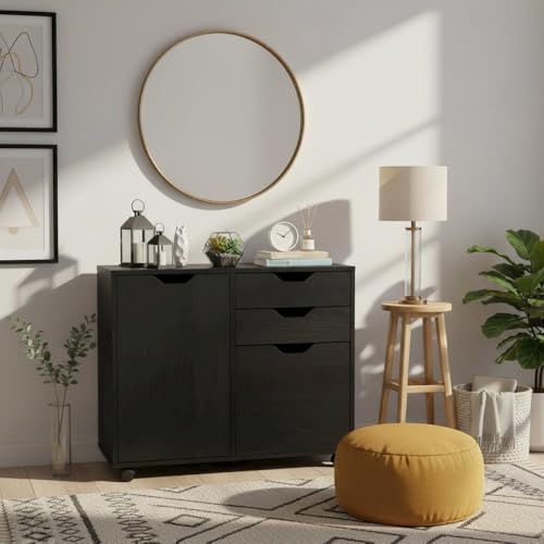 Furnifact 2 Section Mobile Filing Cabinet, Black, 3 Drawers, File Storage, Adjustable Shelf, Rolling Casters, Office Furniture