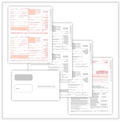 ComplyRight 1099-NEC 3-Part, 2-Up, Tax Forms Set with Self-Seal Envelopes (50 Recipients), Tax Filing Supplies