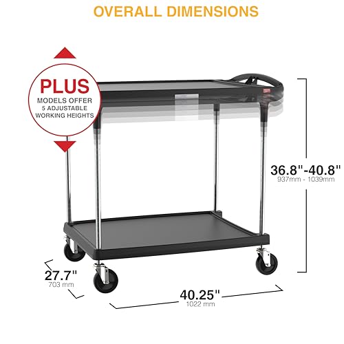 Metro myCart Plus Utility Cart - Choose-Your-Height Adjustable Heavy Duty Rolling Cart for Home, Commercial and Industrial Use - 2-Shelf, 400 lbs Capacity - 27.7" W x 40.25" L x 36.8-40.8" H - Black