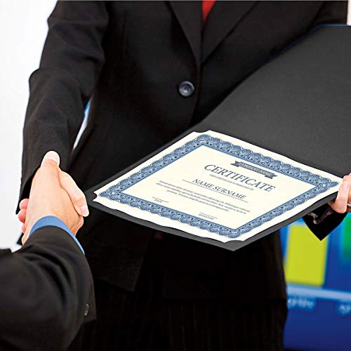 Classic Black and Silver Foil Certificate Folders - Pack of 50, Linen Cover 80 lb. Stock, Folded, Die-Cut Corners, for Office, Business Awards, Graduation, School Diploma Holder, 9-1/2" x 12"