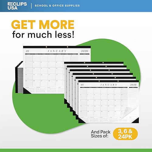 Desk Calendar 2026-2027 Large 22x17 Desk Calendar Jan 2026 - Jun 2027 Desk Blotter To-do List Planner (Black & White 12 Pack)