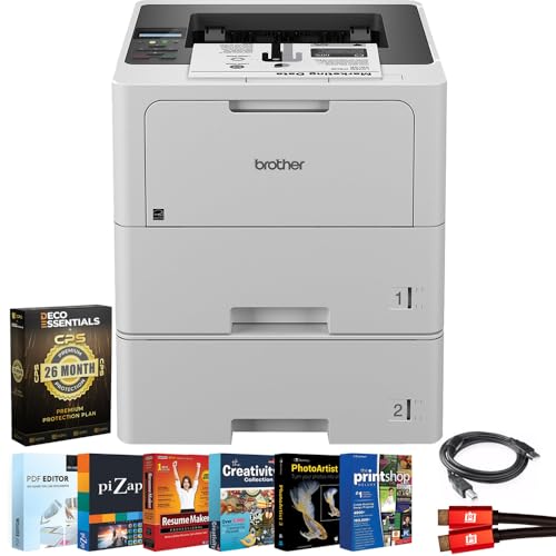 Brother HL-L6210DWT Wireless Monochrome Laser Printer, Auto Duplex, Dual Paper Trays, High-Speed Office Printer, Large Paper Capacity, 26-Month Warranty, USB Cable & Software Bundle