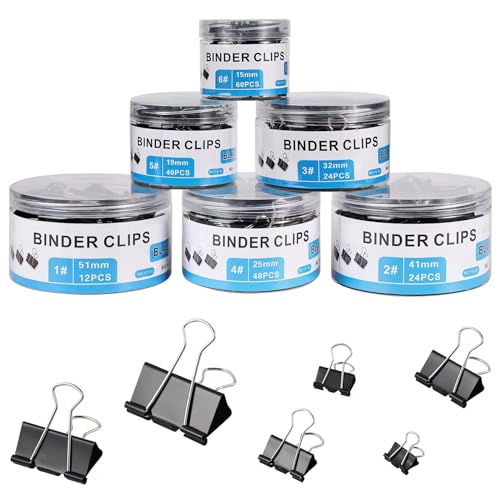 EFOK 208 PCS Binder Clips Paper Clamps Assorted Sizes Black Metal Bulk Clip
