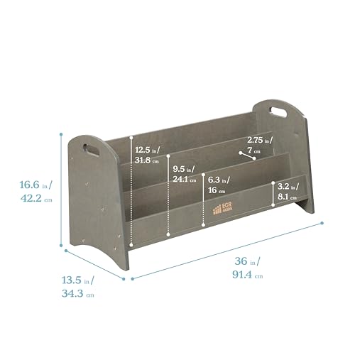 ECR4Kids 3-Shelf Toddler Wooden Book Display with Handles, Grey Wash