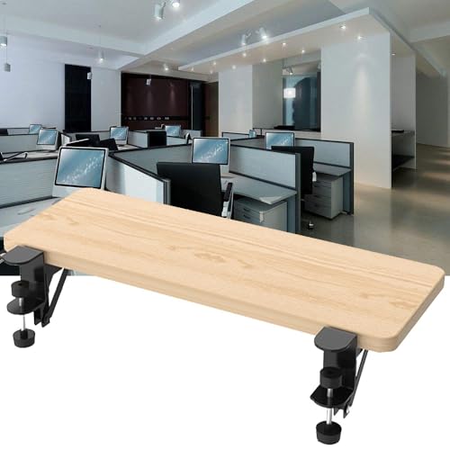 ZYXQQJ Clamp On Keyboard Drawer Platforms Desk Extender Shelf Foldable Board Table Mount Arm Rest Shelf for Home Office Worktops Computer(Wood,65cm)