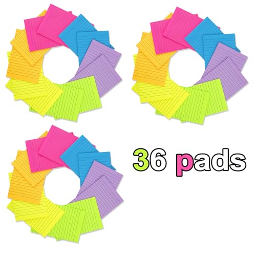 (36 Pack) Lined Sticky Notes 4x6 in,Bright Large Notepads with Lines