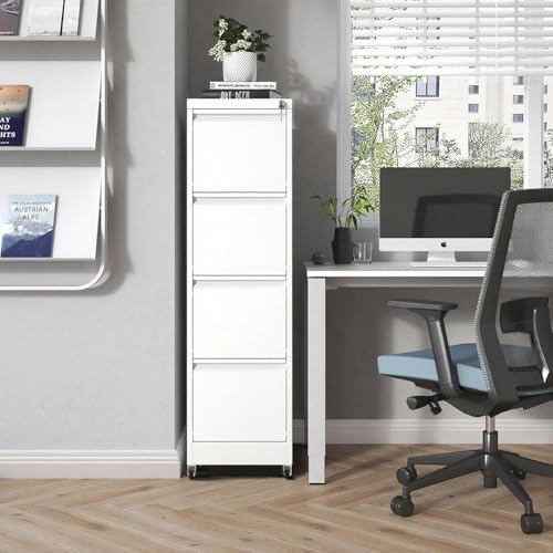 FOSTOKO File Cabinet with Wheels, 4 Drawer Metal File Cabinet, White