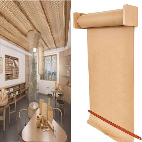 LNNW Kraft Paper Dispenser Wood Kraft Paper roll Holder with Cutter, for Kitchen DIY Room Office Business Nursery, Easy to Hang Decorative Message Boards for Wall(Wide 21inch/51cm)