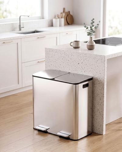 2 x 40L (2 x 10.6 Gallon) Stainless Steel Dual Compartment Trash Can