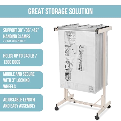 Adir Mobile Blueprint Storage Rack - Adjustable Mobile Blueprint Holder, Vertical Architect Drawing Rack with Wheels, Poster Display, Construction Plans Holder (Without Blueprint Clamps)
