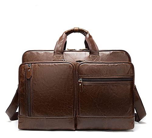 Vintage Leather Handbag 15.6" Laptop Crossbody Bag Expandable Briefcase Travel Business Shoulder Messenger Bag