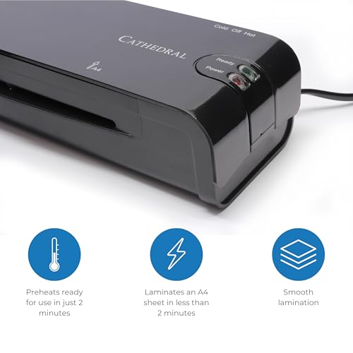 Cathedral Products A4 Laminator - with Fast Warm Up & Jam Release - Black