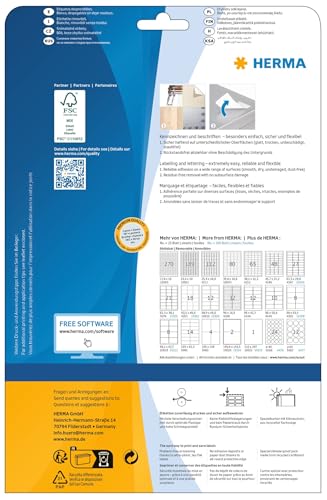 HERMA Self Adhesive Removable Round Labels, 96 Labels per A4 Sheet, 25 Sheets, Ø 20 mm, 2400 Labels, Blank Multipurpose Labels Stickers, Sticky Dots for Laser & Inkjet Printer, White