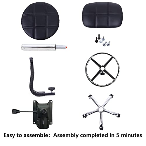 KKTONER Swivel Round Rolling Stool PU Leather with Adjustable Foot Rest Height Adjustable Task Work Drafting Chair with Back (Black)