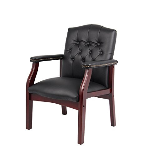 Boss Office Products Traditional Caressoft Vinyl Guest Chair with Mahogany Finish Wood Base, Black