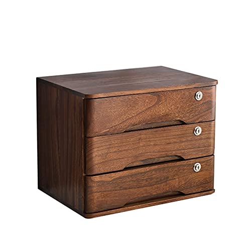ARGENTFLUX Desktop Storage Box with Drawers-1/2/3/4 Tier with Lock Flat File Cabinet Storage,Wooden File Cabinet(E,3 Drawers)