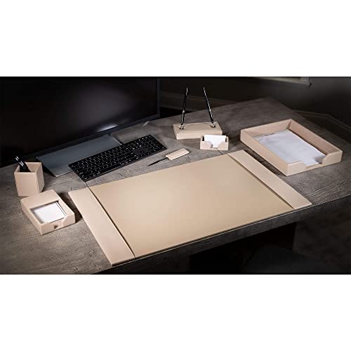 Dacasso Bonded Set Luxury Leather Desk Pad & Desk Organization Essentials, 7 Piece, White Latte