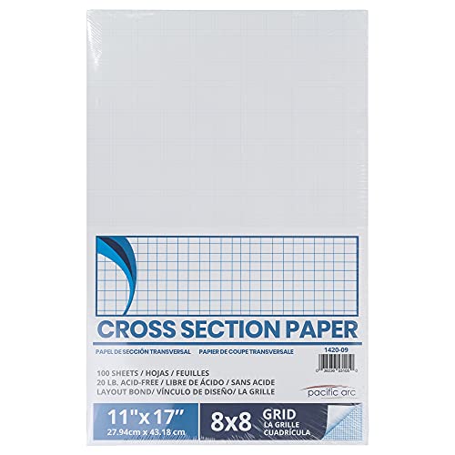 Pacific Arc Cross Section Paper Pad, 100 Sheets, 11 Inch x 17 Inch, 8 x 8 Grid