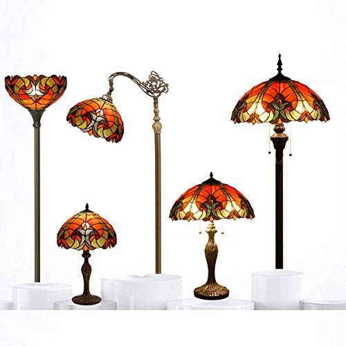 WERFACTORY Tiffany Floor Lamp 64 Inch Stained Glass Standing Reading Light