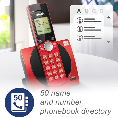 VTech CS6919-16 DECT 6.0 Cordless Phone, Red - Caller ID/Call Waiting (Stores 30 Calls), Backlit Keypad & Display, Full Duplex Handset Speakerphone, Wall Mountable