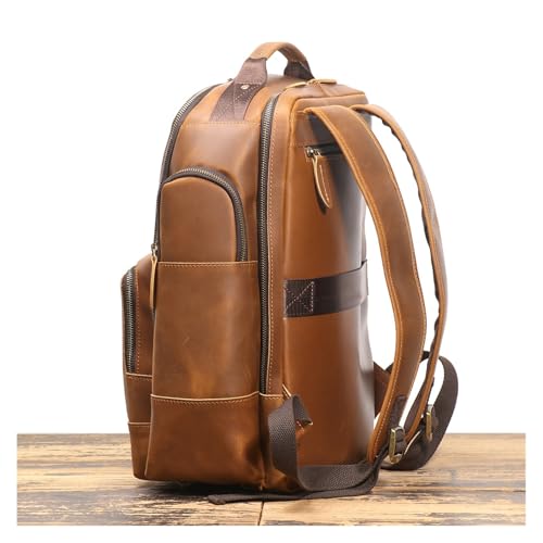 ROROR Retro Leather Backpack For Men Multifunctional Travel Backpack Leather Large Capacity Computer Bag For Men(Brown)