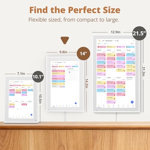 Dragon Touch 14 Inch Digital Calendar Wall - 1920 x 1080 FHD Electronic Wall Calendar Family Planner with 32GB Memory and Wall Mount, Touchscreen Intelligent Desk Calendar, White