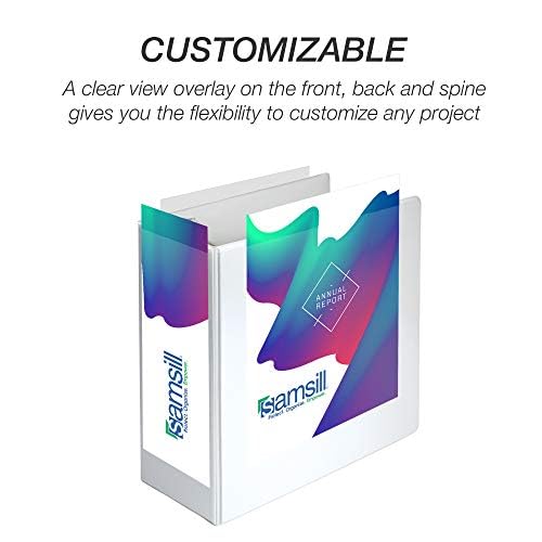 Samsill Durable 5 Inch 3 Ring Binder, D Ring Binder, Customizable Clear View, White, 2-Pack, Holds 1070 Pages