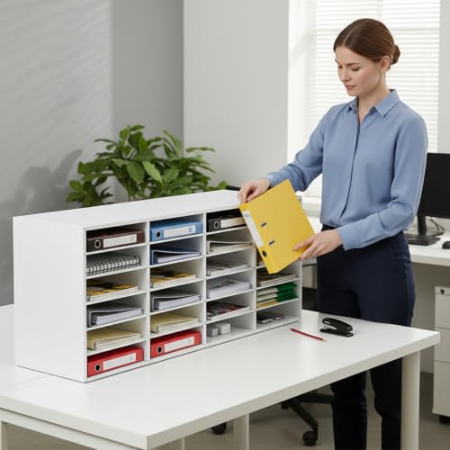 SHIPUNAYE 24-Slot Mail Sorter Organizer with Adjustable Shelves