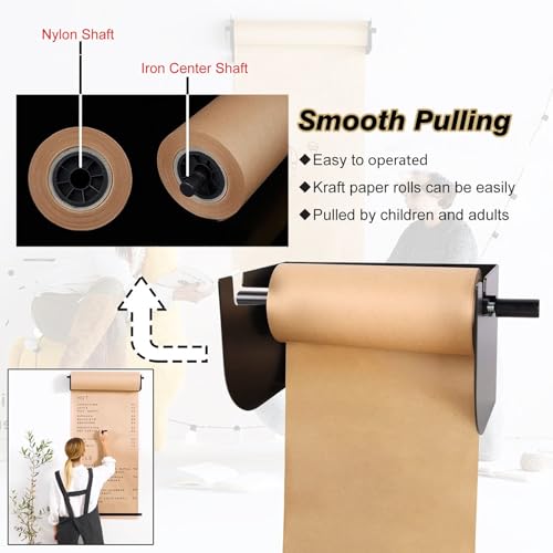 Brown Kraft Paper Roll 14 26 38 50 Inch Wide Holder, Cafe/Restaurant Paper Roll Dispenser with Cutter for Menu Notes, Wall Mounted Note Paper Roll Vertical(Frame Wide-37cm(14 3/5in))