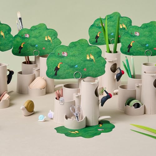 PIGLAB Woodpecker’s Forest Pen Holder – All-in-One Desk Organizer