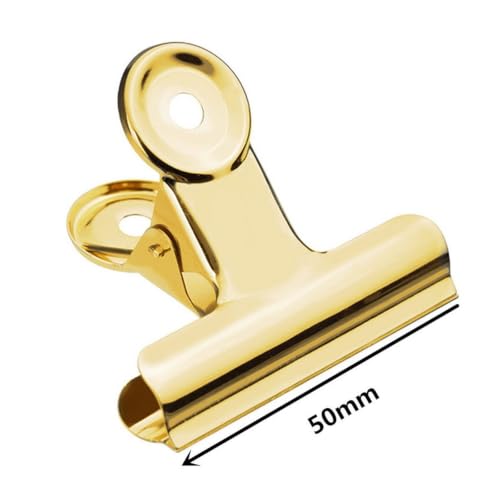 Metal Round Paper Clamp 4 Sizes 22mm-50mm Office School Memo Bookmark Clips(Golden 16pcs,50mm)