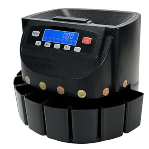piudoiliy Electronic Coin Counter/Sorter, Digital Coin Counter Sorter,with LCD Display/Handle Panel, for Supermarket, Shop