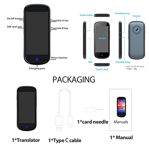 EliteBloom Portable Instant Voice Translator Photo Scanning Translator Foreign Language Translation Devices Recording Translation 4G WiFi/Offline,B