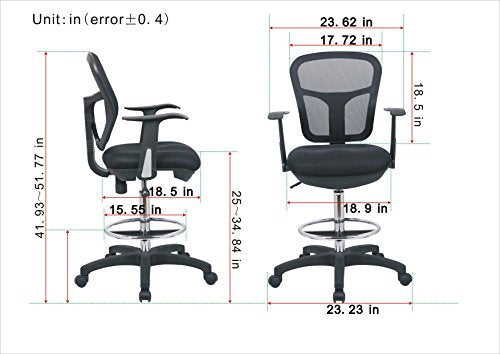 OfficeFactor Drafting Chair Tall Office Chair with Arms Executive Ergonomic Standing Desk Chair with Anti Scratch Wheels and Footrest