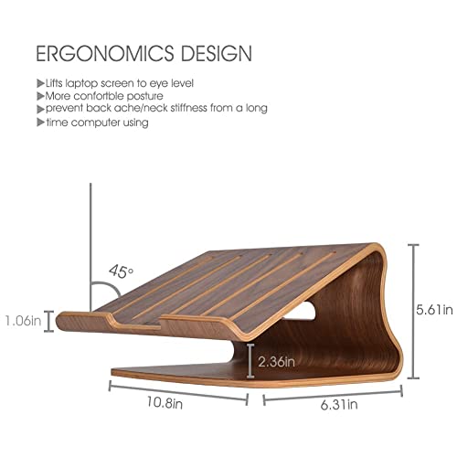 SAMDI Laptop Stand Wood, Wooden Cooling Computer Holder, Notebooks Desktop Mount for MacBook Air, Pro 13 15, iPad Pro 12.9, Dell XPS, Surface, Chromebook 11 to 17 (Walnut)