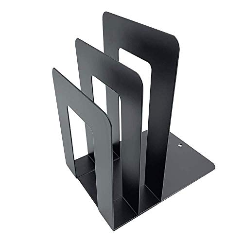 Huron Large 8" Decorative Steel Non-Skid Metal Bookend/Sorters for Shelves Heavy Duty, Black (1/3/8/24/72 pc) (8 pc)