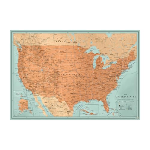 Pin Adventures Push Pin Map of United States | Detailed Large US Map Poster | Travel Map USA Wall Art (43 x 30)