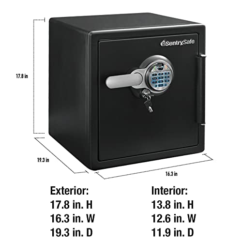 SentrySafe Fireproof and Waterproof Home Safe with Biometric Fingerprint Lock, Keypad, and Key Lock for Securing Money, Jewelry, Documents, 1.23 Cubic Feet, SFW123BTC
