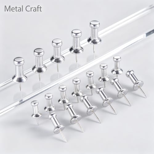 Aluminum Head Push Pins, Steel 0.38-Inch Point, Silver, 100 Per Box
