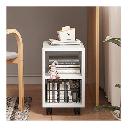 Wood Book Cart Rolling Storage Organizer with Wheels Open Shelving Unit for Home, Office(B)