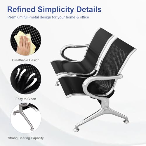 KINTNESS Waiting Room Chair - 2 Seat Reception Chair Benches Office Guest Chairs Heavy Duty Waiting Room Chairs with Arms for Lobby, Office, Bank, Hospital Bench, Black