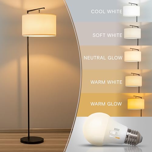 Brightech Montage Modern Floor Lamp - LED Standing Lamp with Tan Shade for Living Rooms & Offices - Bedroom Reading Light - Tall Corner Pole Lamp for Contemporary Home Decor - Black