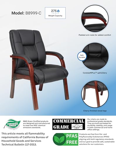 Boss Boss Office Products Mid Back Wood Finished Guest Chairs, Black/Cherry (B8999-C)