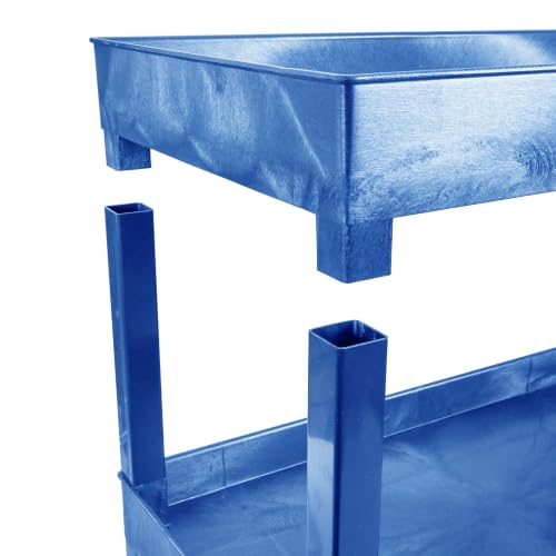 Luxor Three Shelf Heavy Duty High Capacity Tub Cart with Handle - 18"D x 35.25"W x 37.25"H, Plastic, Blue