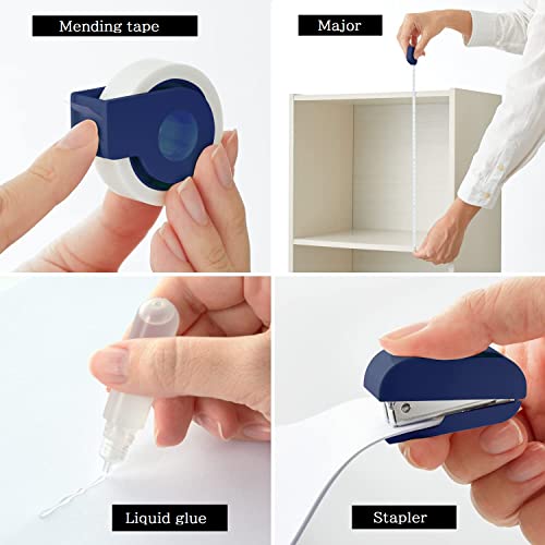 team-demi Plus Stationery Kit Navy (Scissors, stapler, tape, liquid glue, cutter, ruler, tape measure, pin for SIM card replacement) TD-001 30-212 With Original Stylus Ballpoint Touch Pen