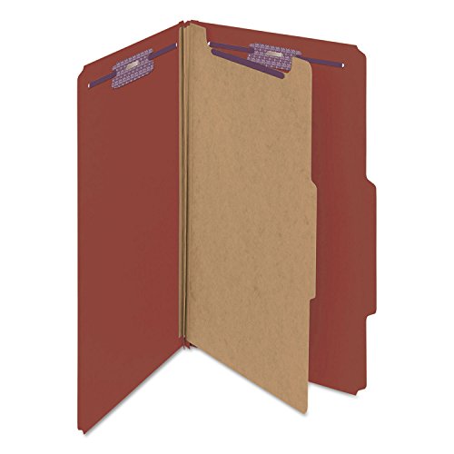 Smead Pressboard Classification File Folder with SafeSHIELD Fasteners, 1 Divider, 2" Expansion, Legal Size, Red, 10 per Box (18775)