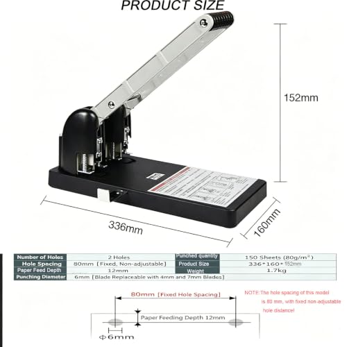 2 Hole Heavy Duty Paper Hole Puncher, 150 Sheet Capacity
