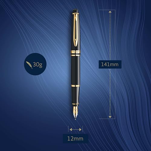 Waterman Expert Fountain Pen, Gloss Black with 23k Gold Trim, Fine Nib, Includes Gift Box - Luxury Writing