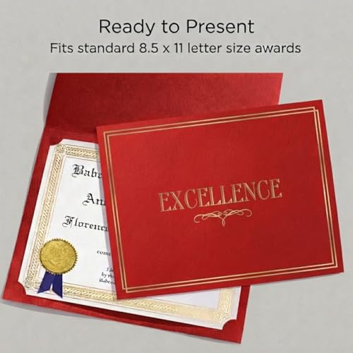 PaperDirect Excellence Certificate Jackets, 9 Inches x 12 Inches Folded, Red with Gold Foil, Certificate Cover for School, Work, Diplomas, Graduation & Awards, Certificate Holder, 50 Count